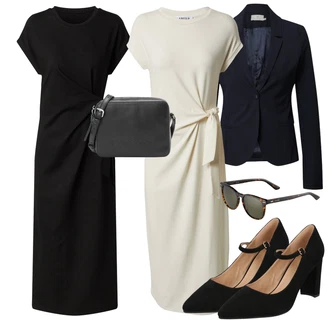 žakár Outfit s Černá/Šedá Žerzejové Šaty/Dlouhé pletené šaty/Občanské šaty/Midi Šaty/Šaty S Rovným Střihem/Zavinovací Šaty/Společenské šaty pro hosta/Šaty s Páskem/Šaty s Rozparkem Edited "Outfit na léto"
