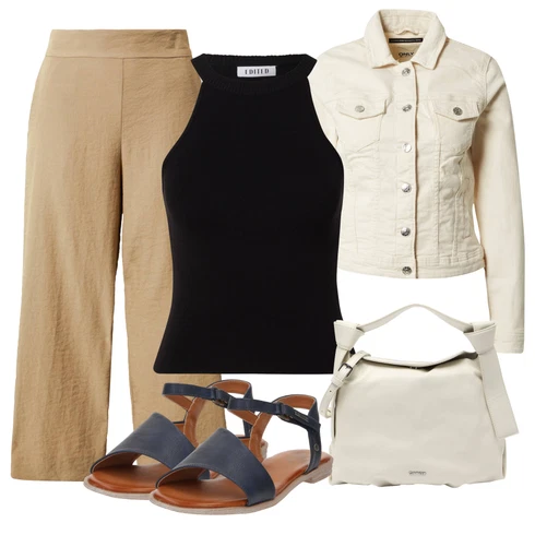 Kombinace Béžová/Khaki 3/4 Kalhoty/Kalhoty s nášivkou uprostřed/Culotte Kalhoty/Lněné Kalhoty/Mušelínové kalhoty/Tradiční Kalhoty/Široká Kalhoty Vila kombinovat s Krémová/Khaki/Béžová/Bílá/Oranžová Bunda Vintage Bund/Letní Bund/Jarní Bunda/Džínové Bund/Manšestrová Bunda/Krátké Džínové Bundičky/Krátký Bund/Krátký Bund Only