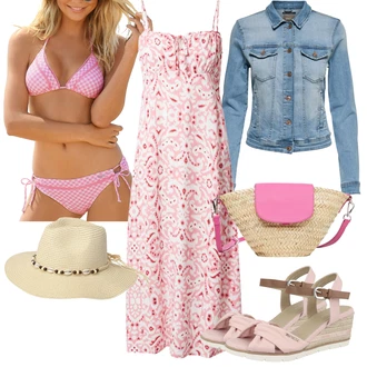 Outfit s Růžová/Béžová/Modrá Šaty Móda Pro Plnoštíhlou/Košilové šaty/Šaty Bez Rukávů/Šaty s výstřihem/Šaty Na Ramínko/Šaty s 3/4 Rukávem/Letní Kabát Only "Outfit na léto"
