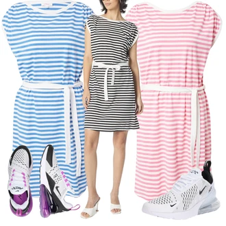 Outfit s Světle modrá/Modrá Žerzejové Šaty/Pouzdrové Šaty/Tričkové šaty/Šaty Niki/Šaty s Páskem/Letní Šaty/Plážové Šaty/Občanské šaty S.Oliver "Outfit na léto"