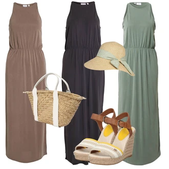 Bez rukávů Dlouhé Outfit s Hnědá/Šedá/Béžová/Fialová Žerzejové Šaty/Maxi Šaty/Šaty s výstřihem/Dlouhé Letní Šaty/Dlouhé Šaty/Dlouhé saténové šaty Vila "Outfit na léto"