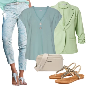 Outfit s Tyrkysový/Světle modrá Kotníková Bota/Dámské Džíny s Délkou 7/8/Girlfriend Džíny/Pánské tričko/Slim Fit Džíny/Zkrácené Džíny/Motorkářské Džíny/Navlékací džíny/Capri Džíny/Vintage džíny Lascana "Outfit na léto"
