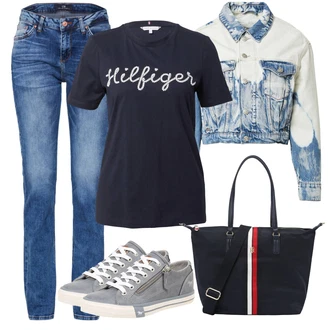 Outfit s Bílá/Světle modrá/Krémová Krátký Bund/Krátký Bund/Džínové Bund/Krátké Džínové Bundičky/Vintage Bund Only "Outfit na léto"