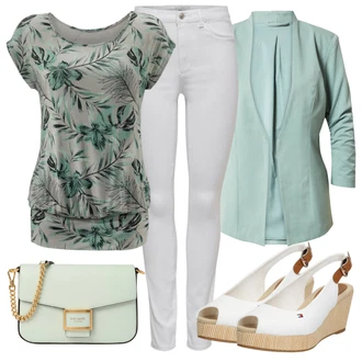 Outfity pro zábavu Tropický s Tmavě zelená/Zelená Halenek top/Pánské boty/Tričko s potiskem/Ležérní top/Krátký top/Top Na Party/Košilový top/Jednoduchý top/Halenka Bez Rukávů Lascana "Outfit na léto"