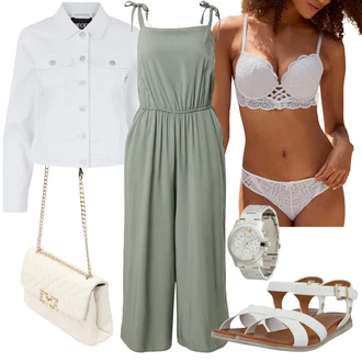 Outfit s Tmavě Zelená/Zelená/Khaki/Světle Zelená Letní Overall/Overal se širokými nohavicemi GAP "Outfit na léto"