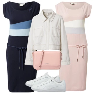 Výstřih na ramena Outfit s Světle modrá/Tmavě modrá/Modrá Žerzejové Šaty/Ležérní Šaty/Pletené Šaty/Šaty s Předním Zipem/Kancelářské šaty/Pouzdrová Šat/Šaty S Rovným Střihem/Úzké Šaty/Šaty s Páskem Ragwear "Outfit na léto"