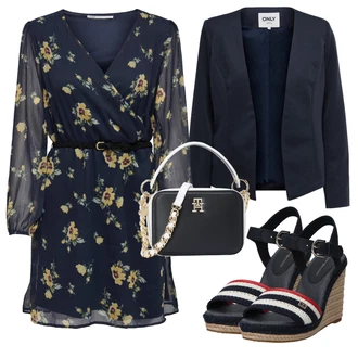 Dlouhé Outfit s Tmavě modrá/Modrá Šaty na Podzim/Společenské šaty pro hosta/Šaty S Potiskem/Halenkové Šaty/Zavinovací Šaty Only "Outfit na léto"