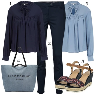outfit mit Temno modra Obleka/Poslovna Hlača/Chino Hlače/Obleka Hlača/Hlače iz muslina/Hlača z Razporkom/Skinny Hlače/Slim Hlača/Ravna Hlača/Raztegljiva Hlača Marc O'Polo "Poletna oblačila"