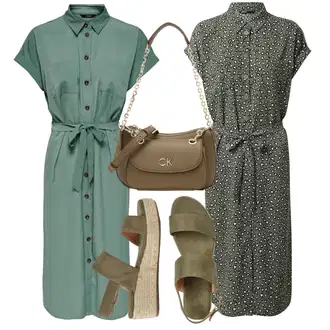 Outfity pro léto s Tyrkysový/Světle zelená/Zelená/Tmavě zelená Košilové šaty/Šaty na safari/Šaty s Páskem/Halenkové Šaty Only "Outfit na léto"