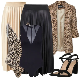 Elegantní Outfit s Černá/Šedá/Tmavě šedá Sukně do Délky Lýtka/Křesťanská Sukně/Dlouhá Sukně/Maxi sukně/Midi Sukně/Moderní Sukně/Plisovaná sukně/Sukně Pro Matriku Vila "Outfit na léto"Look: Business, Cool, Disko, Elegantní, S Metall, Krásný, Old Money, Nadrozměrné, Klasické, 60. Let