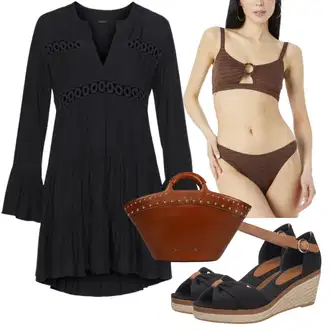 A-kroj Outfit sa Crna Haljina Veći Broj/Pletivo Veći Broj/Tunika/Kratke hlače velike veličine Lascana "Outfit za plažu"Look: Stil, A-kroj, Rap, Gotički, Etno, Techno, Disko