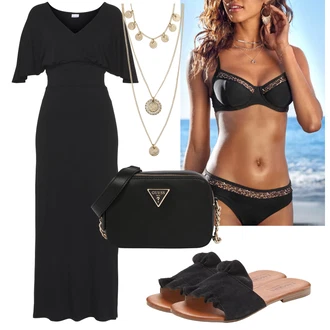 Old Money Outfit sa Crna/Siva Haljina Veći Broj/Haljina Lascana "Outfit za plažu"Look: Old Money, Elegantan, Poslovni, Preodjeven, Burleska, Šik