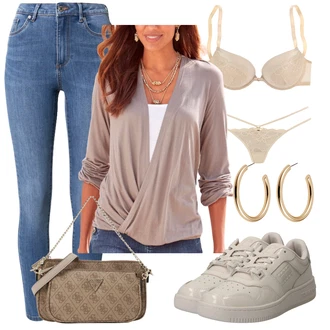 Outfit sa Bijela/Bež/Zlatni Gaćica & tanga/Komplet gaćica za grudnjak/Gaćice bez prepona/Brazilski Slip/Tangica Lascana "Outfit za slobodno vrijeme"