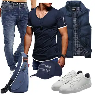 Outfit mit Dunkelblau/Blau Kurze Weste/Steppweste/Ärmellose Weste/Reiseweste/Wendeweste/Puffer Weste Linarun "Perfekt für den Sommer"