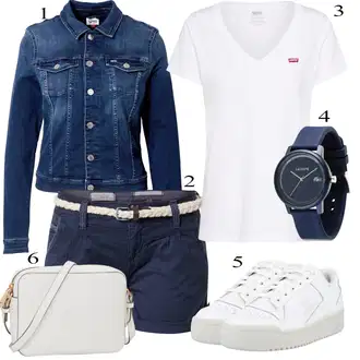 Western outfit mit Temno modra/Svetlo modra/Modra Denim Jakna/Kratka Denim Jakna/Vintage Jakna Tommy Jeans "Poletna oblačila"Look: Nor, Lak, 90. leta, Kul, Morski, Mom, Lepo, Univerzitetni, Western, Delovna oblačila, Retro