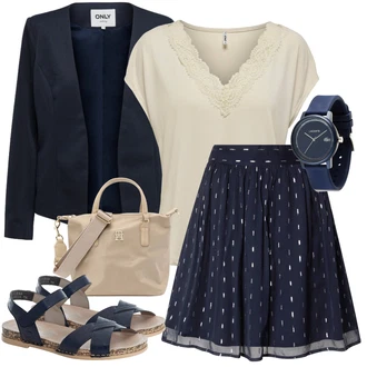 Outfit s Tmavě modrá/Modrá 2-v-1 šaty/Ležérní Šaty/Francouzské šaty/Šaty se spodničkou/Šaty s puntíky/Skater šaty/Šaty S Kosticí/Letní Šaty About You "Perfektní na léto"