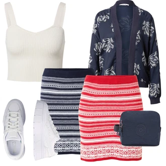 Norský vzor Outfit s Šedá/Modrá/Tmavě modrá About You "Perfektní na léto"