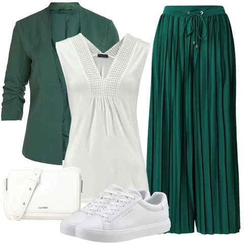 Kombinace Tmavě Zelená/Zelená/Tyrkysový Palazzo Kalhoty/Plisovaná Kalhoty/Plisovaná kalhoty/Široká Kalhoty About You