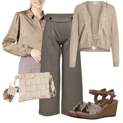 Kombinace Šedá/Khaki/Hnědá/Béžová Culotte Kalhoty/Karierte Kalhoty/Flanelová Kalhoty/Tvídová Kalhoty/Mušelínové kalhoty/Kalhoty s nášivkou uprostřed/Kalhoty se Štěrbinou JdY