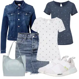 Džínovina Outfit s Tmavě modrá/Modrá Krátká Sukně/Džínová Sukně/Džínová vintage sukně/90tá Léta Sukně Only "Perfektní na léto"