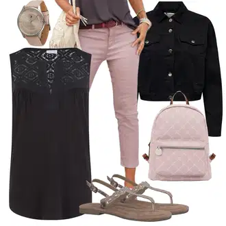 Glamourové třpytem Outfit s Hnědá/Růžová Římská sandála/Sandál Dianette/Sandál S T Páskem/Pletený Sandál/Vintage sandál Tamaris "Perfektní na léto"Look: Elegantní, Ležérní, Boho, Bohémský, Vintage, Glamourové, Šik