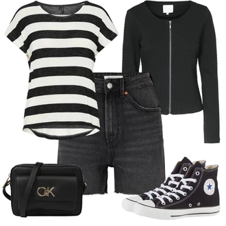 Outfit sa Crna/Tamnosiva/Siva/Svjetlosiva Kratke hlače velike veličine Tom Tailor Denim "Praktičan look"