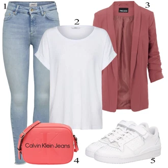 Prevelik outfit mit Bela/Siva/Krem Majica & Top/Srajca & majica velike velikosti/Bluza velika velikost/Tunika Only "Poletna oblačila"Look: Nor, Klasična, Kul, Prevelik, Brez šivov, Preproste