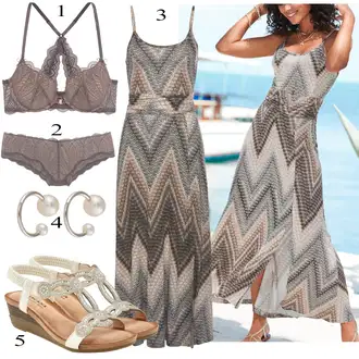 Dlouhé Outfit s Šedá/Hnědá/Fialová/Béžová/Bílá Dlouhé pletené šaty/Společenské šaty pro hosta/Tvidové šaty/Maxi Šaty/Dlouhé Letní Šaty Lascana "Stylová letní nálada"