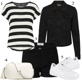 Outfit s Černá Košile Chino Kraťasy/Šortky/Bermuda/Vysoký pas Kraťasy/Mušelínové Šortky/Džínový Šortky about you x chiara biasi "Stylová letní nálada"