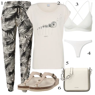 outfit mit Khaki/Temno zelena/Zelena/Bela Hlača za Plažo/Perja Hlača/Hlača s Potiskom Iriedaily "Poletna oblačila"