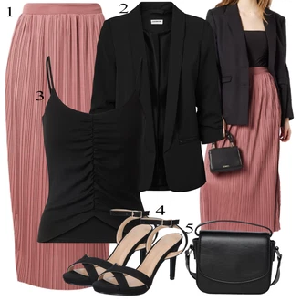 Elegantní Outfit s Růžová/Fialová Vintage sukně maxi/Maxi sukně/Sukně Pro Svatebního Hosta/Italská Sukně/Dlouhá Sukně/Midi Sukně/Křesťanská Sukně/Plisovaná sukně/Sukně do Délky Lýtka/Sukně Pro Matriku About You "Outfit na léto"Look: Áčkového Střihu, 20 léta, Elegantní, Slavnostní, Old Money, Romantický, Klasické, 60. Let, Retro