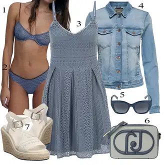 sviatočné Outfit sa Svjetloplava/Siva/Plava/Tamnoplava Haljina na špagete/Haljina a Kroj/Fit & Flare Haljina/Ljetna Haljina/Sportska Odjeća/Haljina Na Naramenici/Heklana Haljina/klizačka haljina VERO MODA "Tvoj otmjeni outfit"Look: Rap, Babydoll, sviatočné, Preodjeven