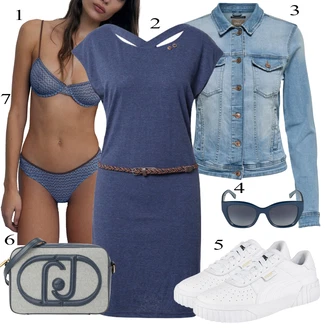 Léto Outfit s Modrá/Tmavě modrá Žerzejové Šaty/Pouzdrové Šaty/Ležérní Šaty/Šaty s Páskem/Džínové Šaty/Tričkové šaty Ragwear "Módní letní vzhled"