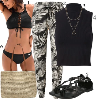 outfit mit Khaki/Temno zelena/Zelena/Bela Hlača za Plažo/Perja Hlača/Hlača s Potiskom Iriedaily "Poletna oblačila"