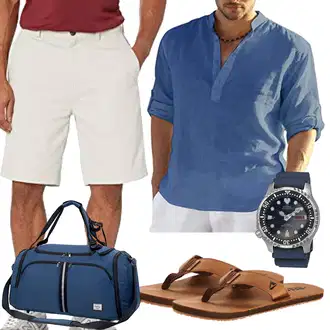 Old Money Outfit mit Khaki/Beige Bermuda/Chino Shorts/Cargo Short/Baggy Short/Kurze Hose/Paperbag-Shorts Amazon Essentials "Sommerliches Freizeit Outfit"Look: Rad, Classic, Safari, Smart Casual, Skater, 90er, Unisex, Old Money