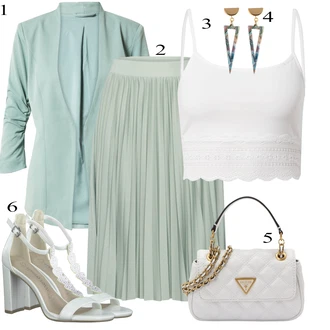 Ležerno, Šik Outfit sa Svjetlozelena/Zeleno Kratke hlače velike veličine/Haljina Veći Broj About You "Tvoj otmjeni outfit"Look: Lagano, Šik, Old Money, Poslovni, 20-ih godina, Chic, Elegantan, Prekrasan