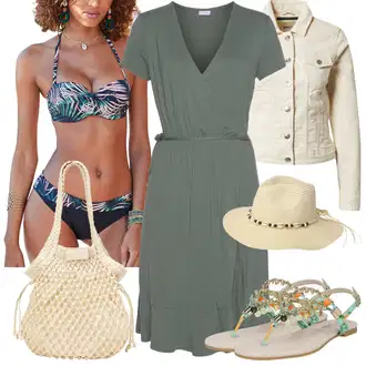 Outfit s Béžová/Bílá/Krémová/Žlutá Klobouk/Pokrývka hlavy About You "Stylová letní nálada"