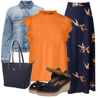 Outfity pro léto s Oran?ová Ko?ilová Bl?za/Barevná ko?ile/Ko?ile s krátkým rukávem VERO MODA "Stylová letní nálada"