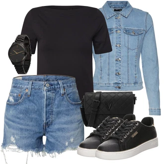 Outfit s Modrá/Světle Modrá Košile Vysoký pas Kraťasy/Džínový Šortky levi's ® "Stylová letní nálada"