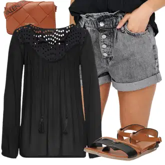 Pracovní Outfit s Černá/Tmavě šedá/Tmavě modrá/Šedá Obchodní košile/Denim tričko/Flanelová košile/Business košile/Mušelínová košile/Nežehlivá košile Lascana "Stylová letní nálada"Look: Volný čas, Bowling, Pracovní