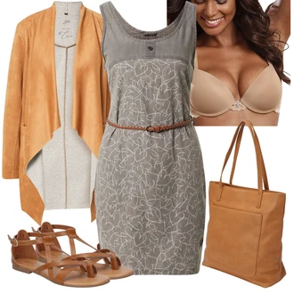 Outfit s Šedá/Hnědá/Béžová/Světle šedá Šaty Bez Rukávů/Žerzejové Šaty/Šaty s Kapsou/Pletené Šaty/Letní Šaty/Tvidové šaty/Ležérní Šaty/Šaty s Páskem/Pouzdrové Šaty Alife and Kickin "Stylová letní nálada"