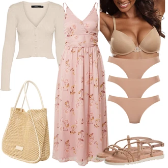 Outfit s Bé?ová Kalhotky/Formující Kalhotky/Tanga/Brazilské Kalhotky/T?lo bez kostic/Tanga/Sada kalhotek s Drát?nou Podprsenkou/Sada kalhotek podprsenky Lascana "Stylová letní nálada"