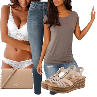 Svatba Outfit s Bílá/Béžová/Růžová/Krémová Angora Prádlo/Brazilské Kalhotky/Klasické Kalhotky/Průsvitná kalhotka/Tanga/Kalhotky/Průhledná kalhotka/Spodní Kalhotky Lascana "Stylová letní nálada"Look: Bar, Matriční Úřad, Koncert, Předsvatební, Svatba