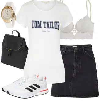 Džínovina Outfit s Černá/Tmavě modrá/Modrá 90tá Léta Sukně/Džínová Sukně/Krátká Sukně/Džínová vintage sukně Topshop "Stylová letní nálada"