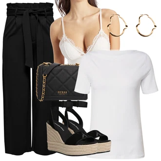 Outfit s Černá/Béžová Culotte Kalhoty/Paperbag Kalhoty Only "Stylová letní nálada"