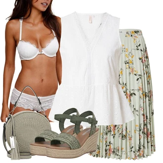 Babydoll Outfit s Bílá/Krémová Halenka a Tunika Tunika Only "Stylová letní nálada"Look: Styl, Babydoll, Univerzitní