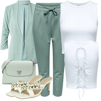 S ramenními vycpávkami Outfit s Světle modrá/Tyrkysový/Zelená/Světle zelená Nezařazené Vila "Stylová letní nálada"Look: S ramenními vycpávkami, Na Procházku, Pracovní, Volný čas, Posilování