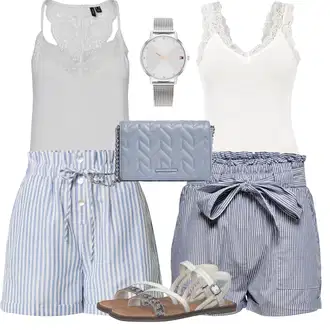 Zapínání na knoflíky Outfit s Bílá/Krémová Tričko & Top Top Se Špagetovými Ramínky/Krajkované tričko/Krajkový Top/Halenka Bez Rukávů/Pánské boty VERO MODA "Stylová letní nálada"