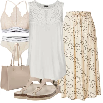 Outfit s Růžová/Béžová/Bílá Podprsenka S Vysokým Dekoltem/Trojúhelníkový Podprsenek/Podprsenka s výstřihem push-up/Bezdrátová podprsenka/Krajková podprsenka/Měkká podprsenka/Odlehčovací podprsenka/Bralette Guess "Stylová letní nálada"