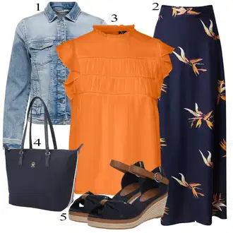 Prevelik Outfit sa Narandžasta Majica Košulja s Bluzom/Košulja kratkih rukava/Šarena košulja VERO MODA "Tvoj otmjeni outfit"Look: Stil, cool, Prevelik, Layered